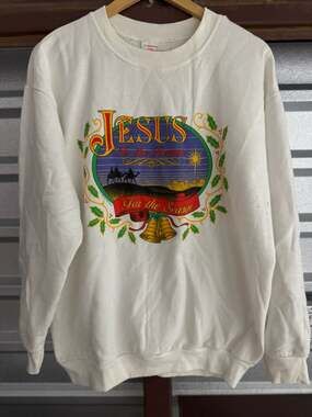 Vintage 90s Jesus Crewneck Sweatshirt: Yellow Hanes XL, Made in USA - Israel,